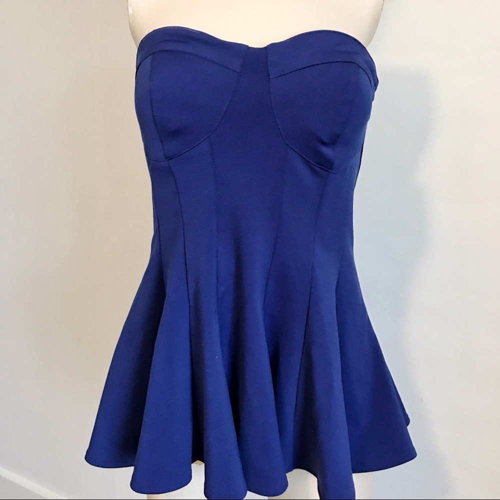 Akira Red Label Blue Strapless Peplum Top